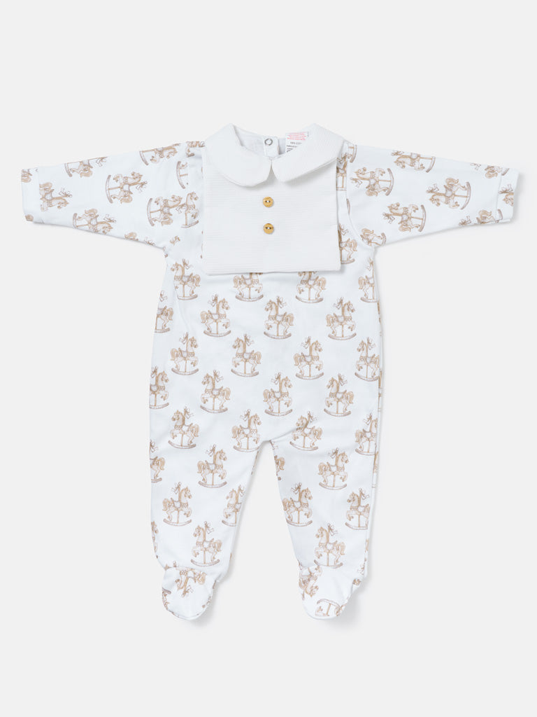 Unisex Beige Rocking Horse Babygrow