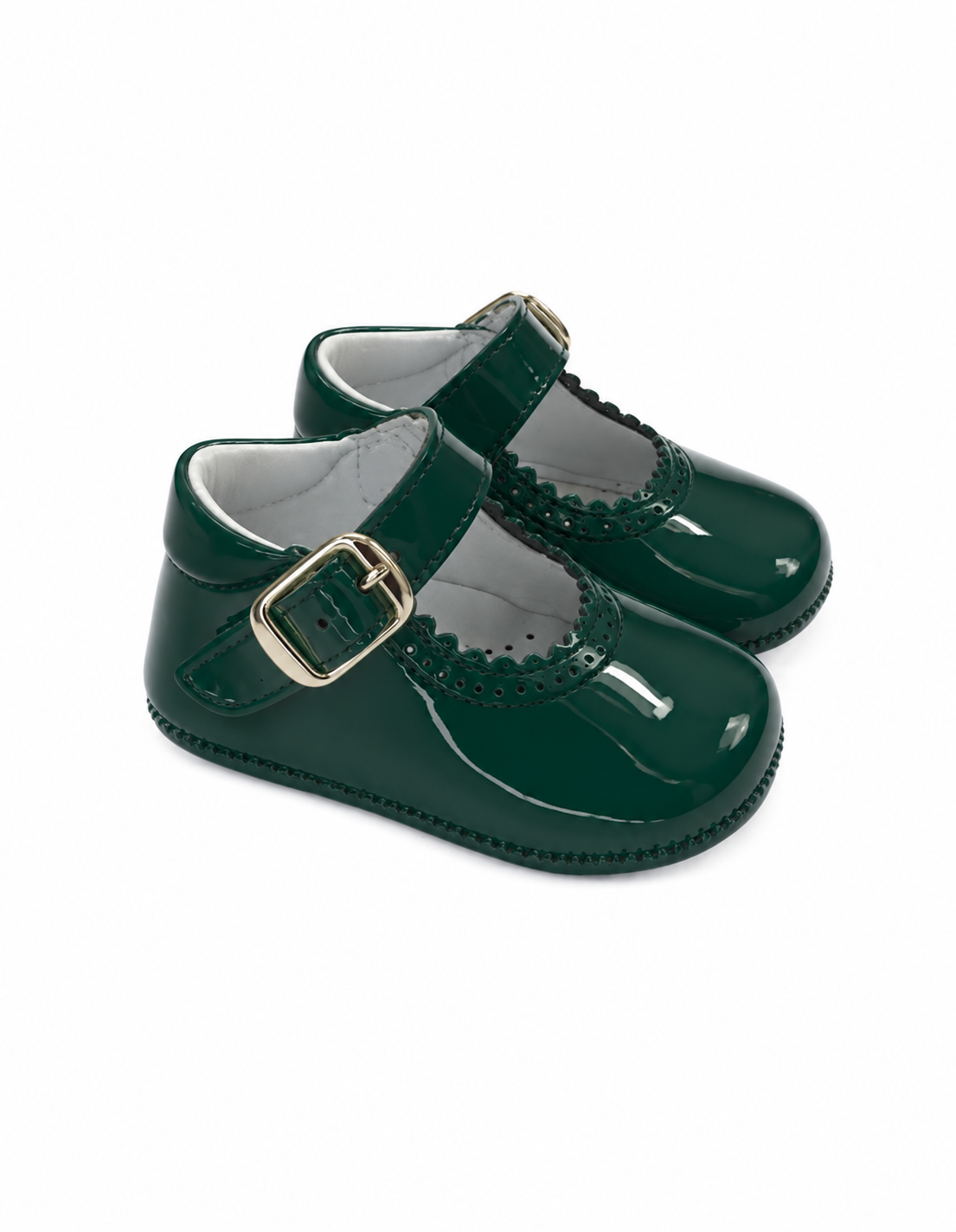 Amor Bambino Baby Girls Bottle Green Patent Buckle Pram Shoes (Preorder)