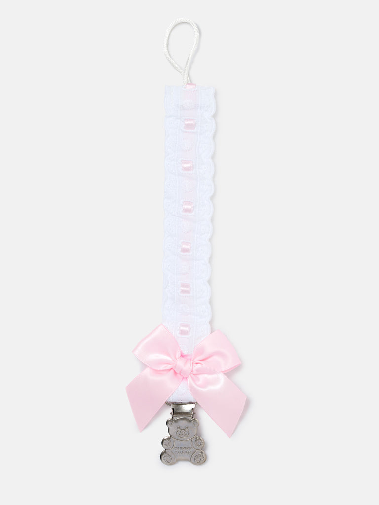 Girls Baby Pink Teddybear & Bow Dummy Clip