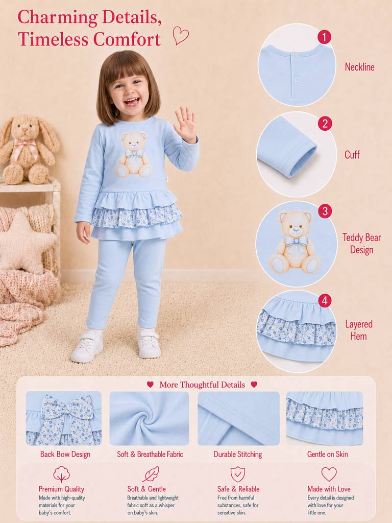 Girls Blue Teddy Top & Leggings Set