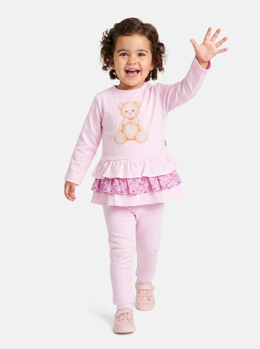 Girls Pink Teddy Top & Leggings Set