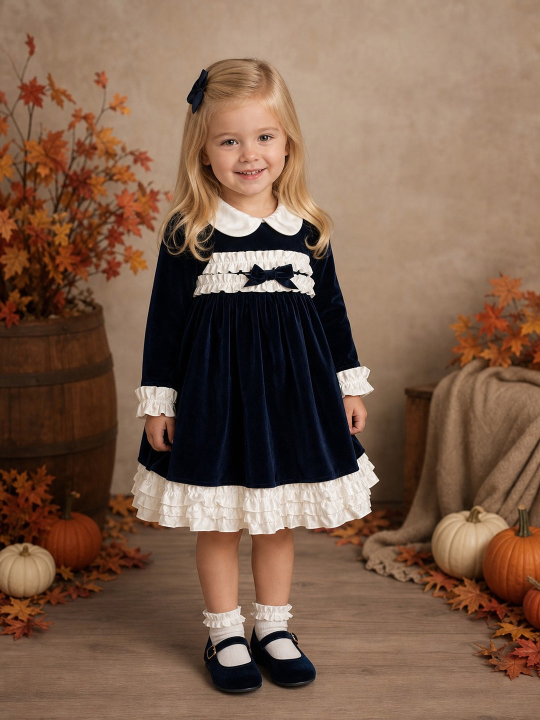 Girls Velvet Navy Velvet Dress