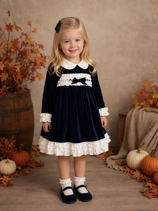 Girls Velvet Navy Velvet Dress