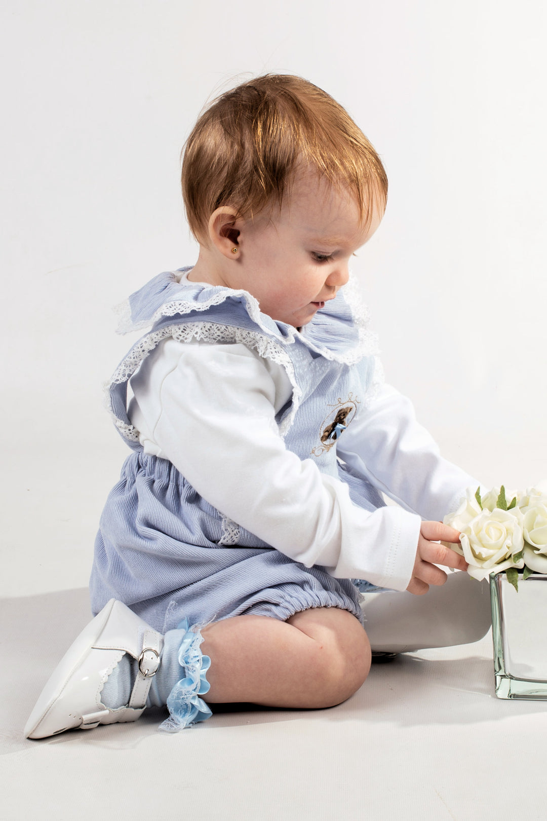 Teddy Bear Blue Cord Dungaree Romper