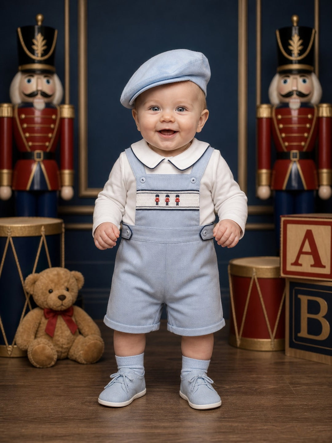 Boys Soldier Dungaree, Shirt & Hat Set