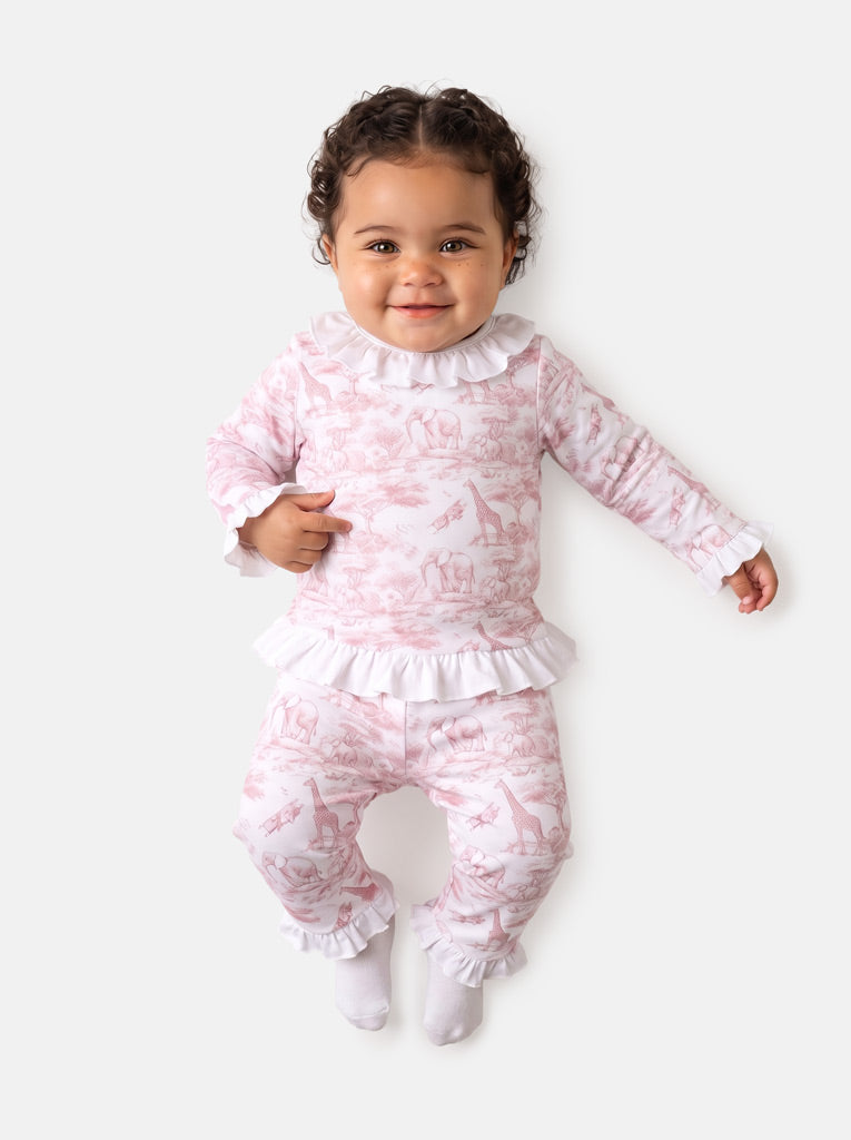 Girls Baby Pink Safari 2 piece Pyjamas Set 3m-5y