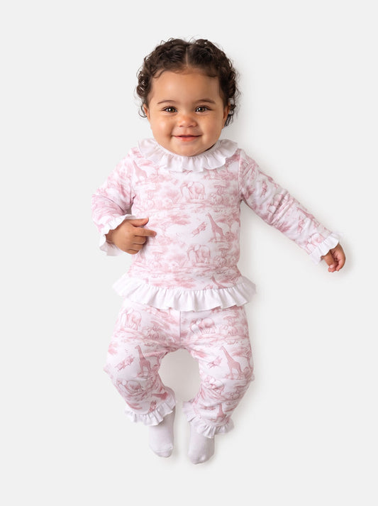 Girls Baby Pink Safari 2 piece Pyjamas Set 3m-5y