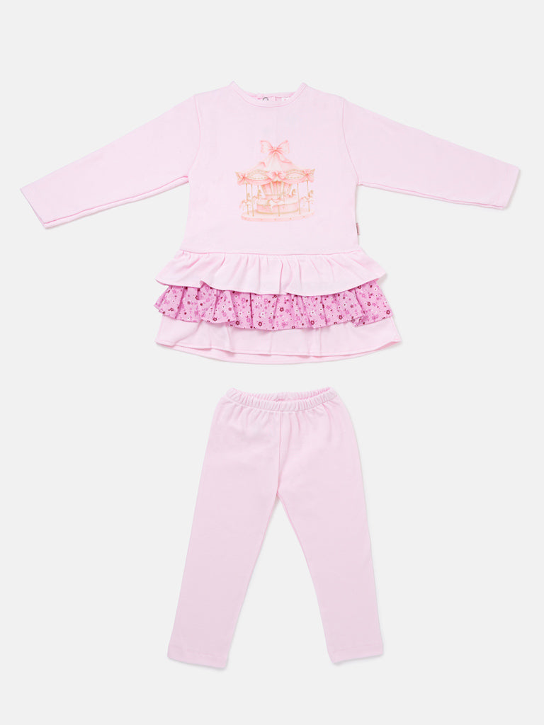 Girls Pink Carousel Top & Leggings Set