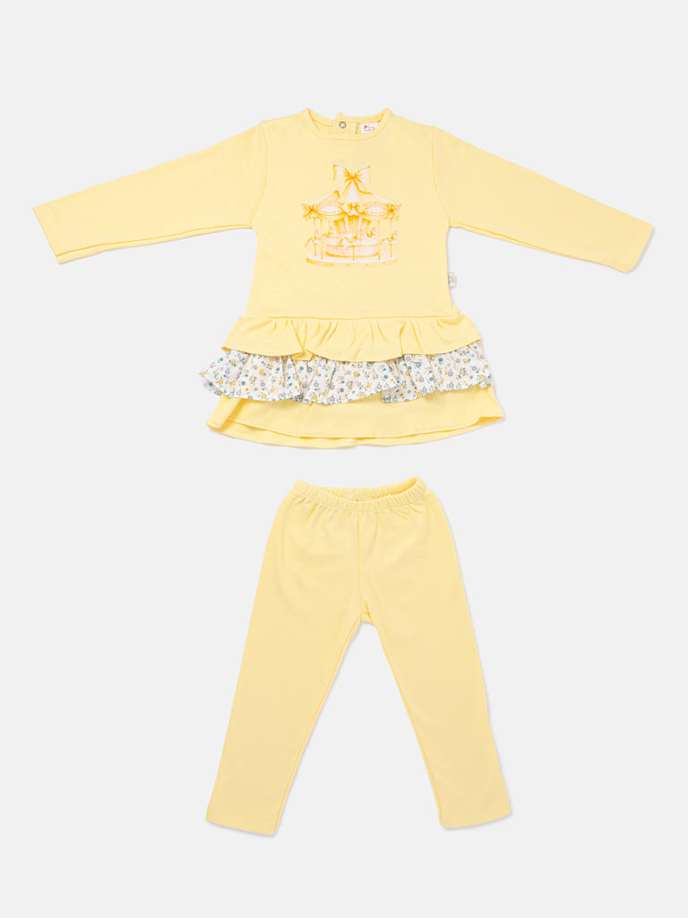 Girls Yellow Carousel Top & Leggings Set