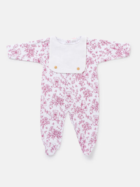 Baby Girls Cherry Red Attached Bib Teddy Babygrow