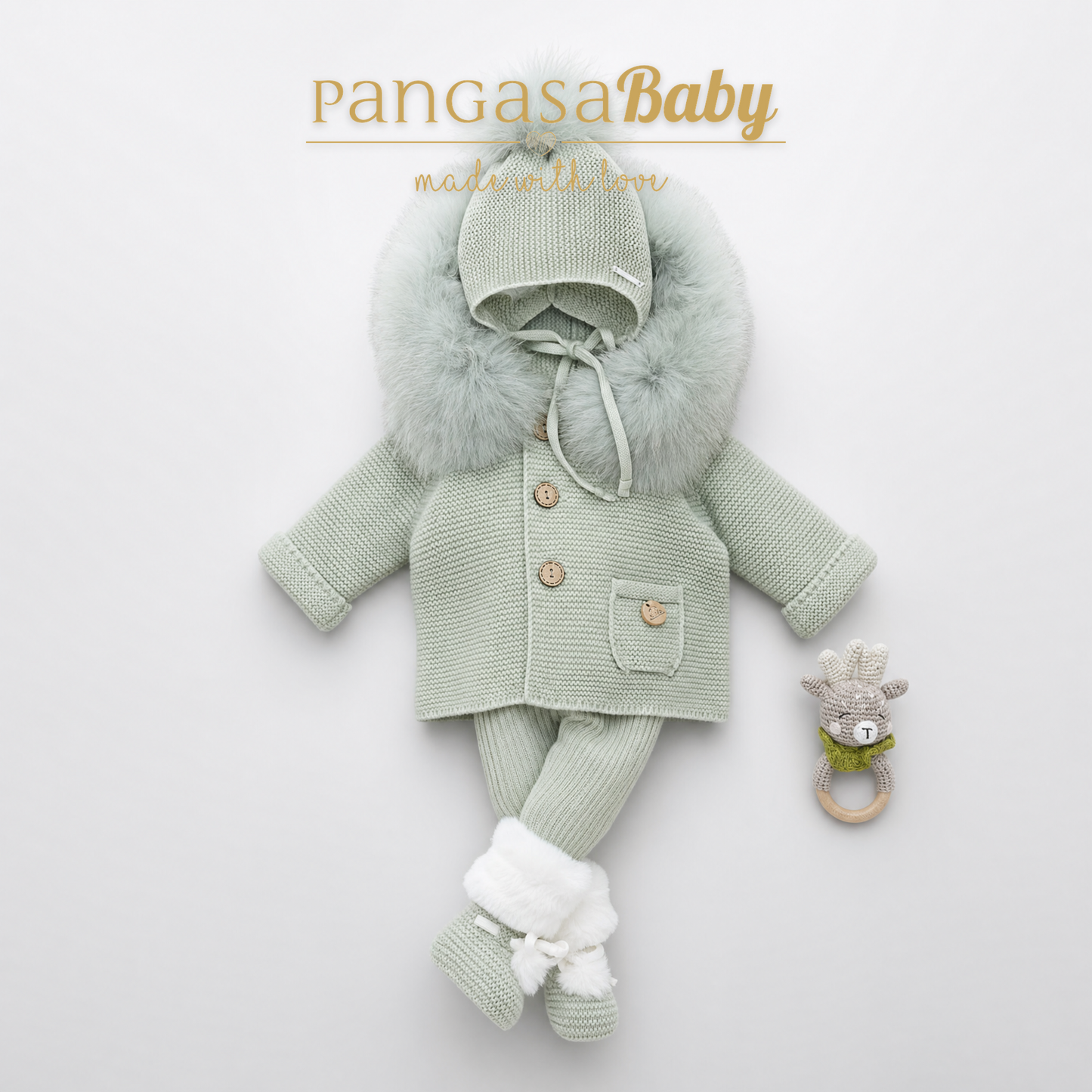 Pangasa Baby Luxury Fur Jacket Powder Green - Preorder