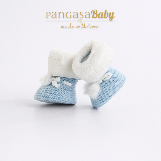 Pangasa Baby Powdered Blue Fur Cuffed Knitted Booties ~ AW26 Preorder