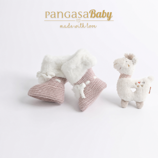 Pangasa Baby Vintage Pink Fur Cuffed Knitted Booties ~ AW26 Preorder