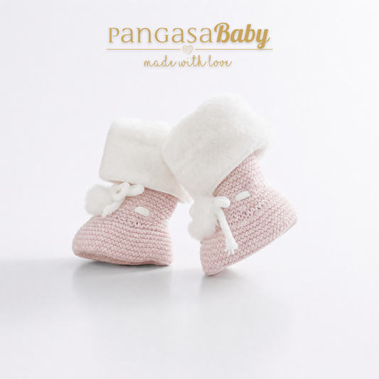 Pangasa Baby Powdered Pink Fur Cuffed Knitted Booties ~ AW26 Preorder