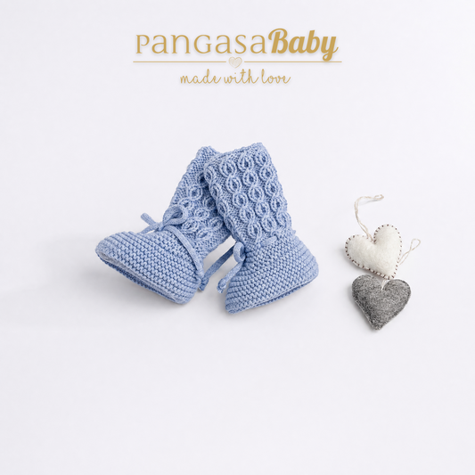 Pangasa Baby Bruma Blue Cable Knitted Booties ~ AW26 Preorder