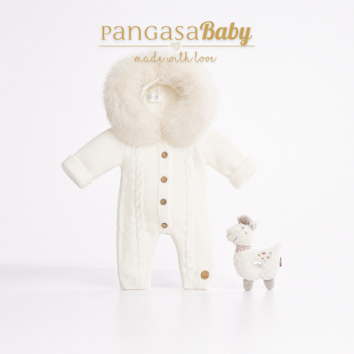 Pangasa Powder Pink Natural Fur Cable Knitted Pramsuit - Preorder