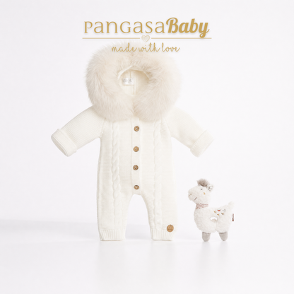 Pangasa Powder Pink Natural Fur Cable Knitted Pramsuit - Preorder