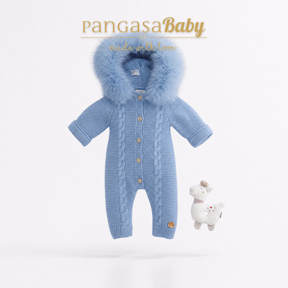 Pangasa Powder Pink Natural Fur Cable Knitted Pramsuit - Preorder