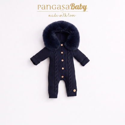 Pangasa Powder Pink Natural Fur Cable Knitted Pramsuit - Preorder