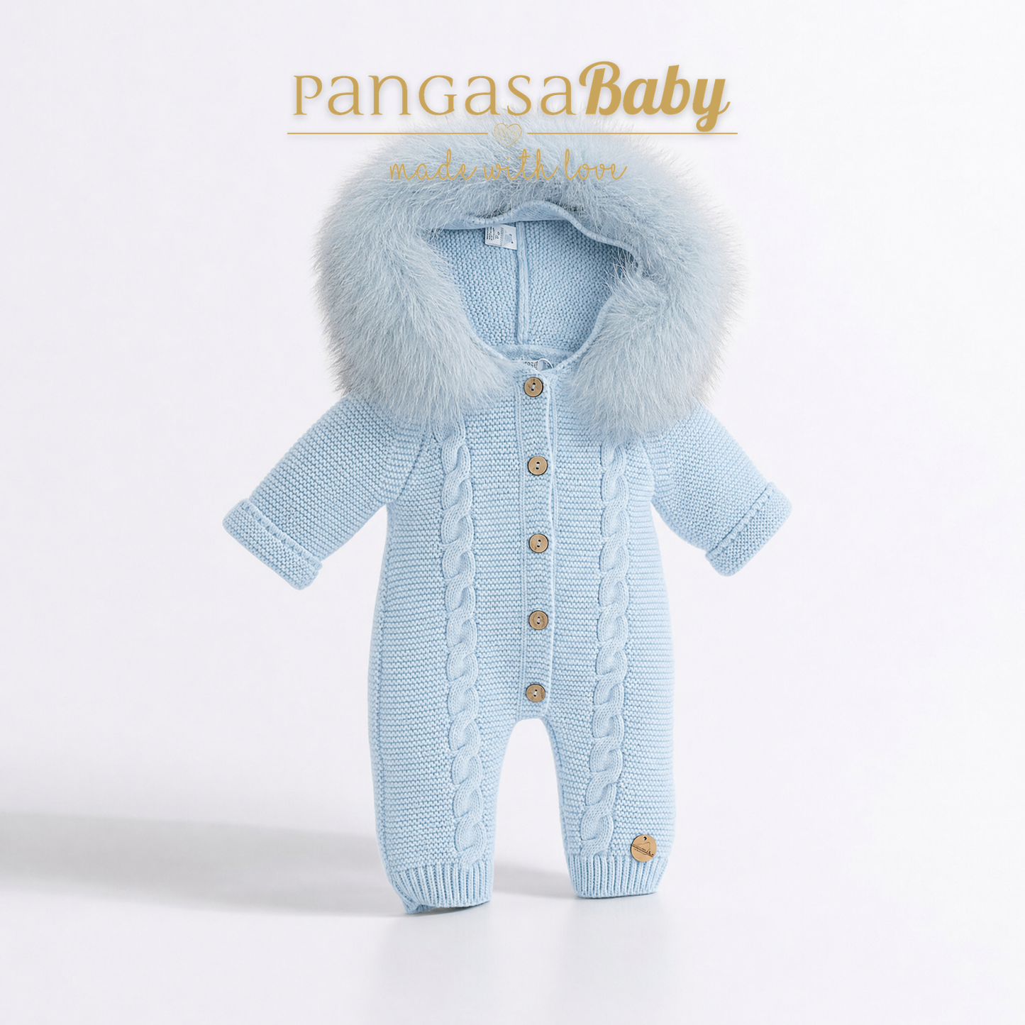 Pangasa Powder Pink Natural Fur Cable Knitted Pramsuit - Preorder