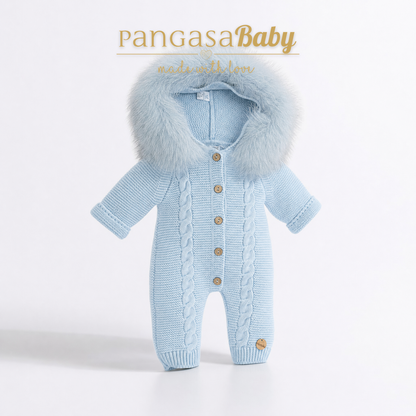 Pangasa Powder Pink Natural Fur Cable Knitted Pramsuit - Preorder