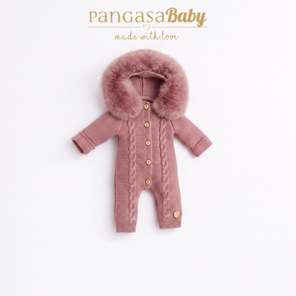 Pangasa Ivory Natural Fur Cable Knitted Pramsuit - Preorder