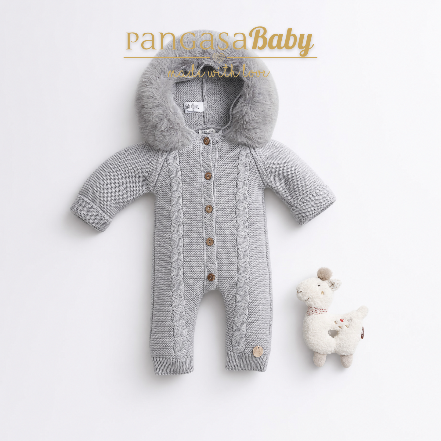 Pangasa Powder Pink Natural Fur Cable Knitted Pramsuit - Preorder