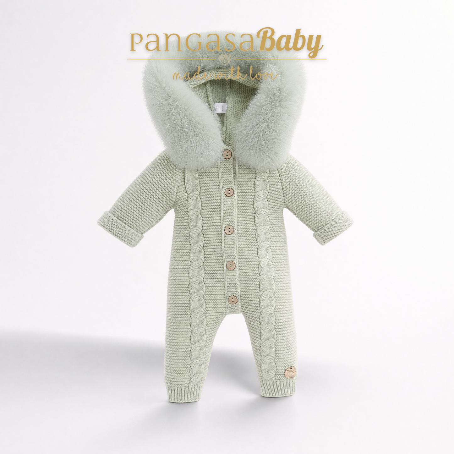 Pangasa Powder Pink Natural Fur Cable Knitted Pramsuit - Preorder