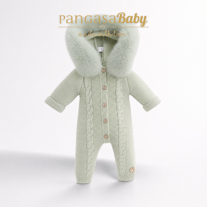 Pangasa Powder Pink Natural Fur Cable Knitted Pramsuit - Preorder