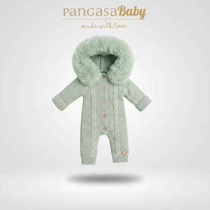 Pangasa Powder Pink Natural Fur Cable Knitted Pramsuit - Preorder