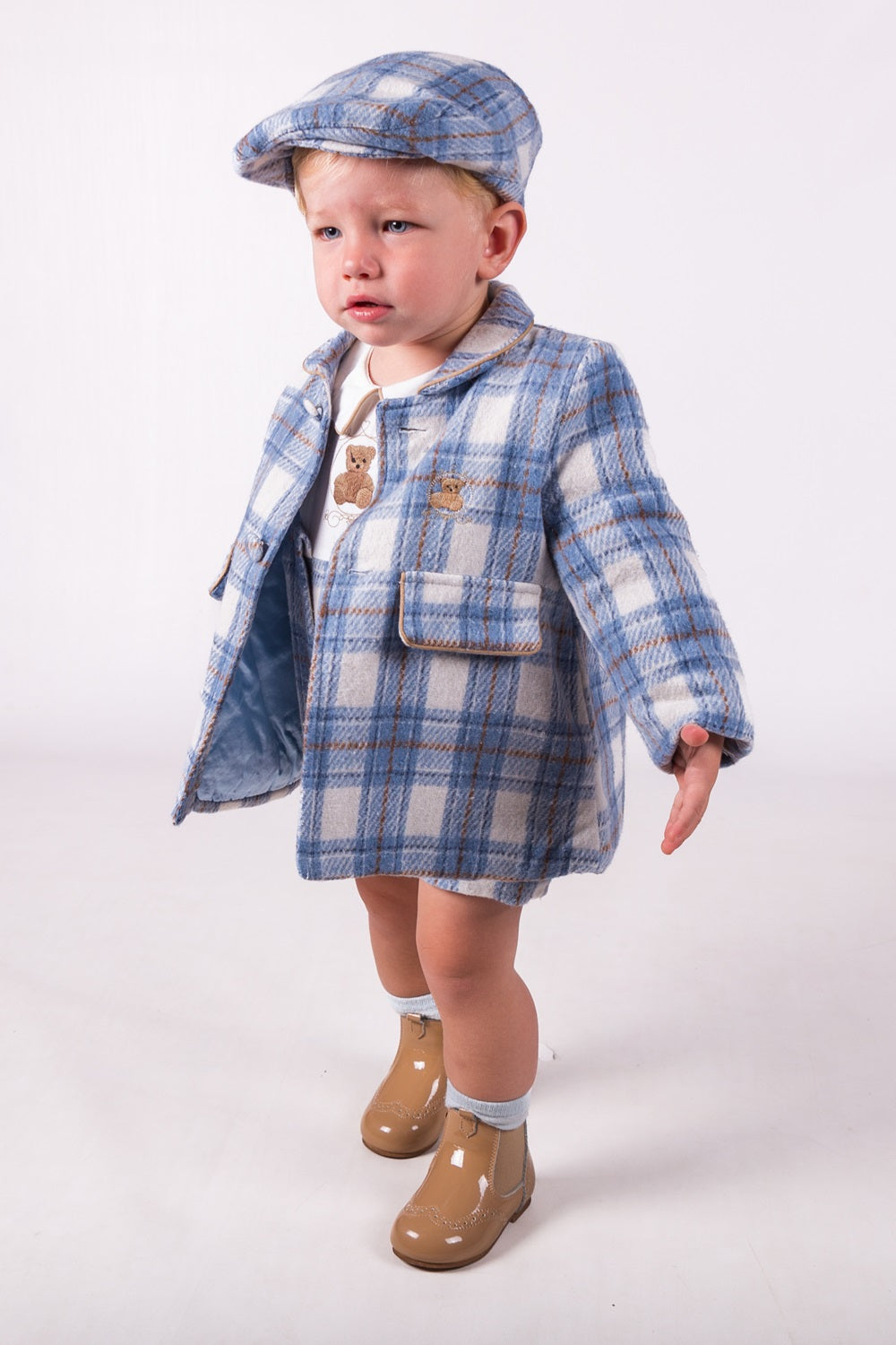 Boys Blue Checked Teddy Romper