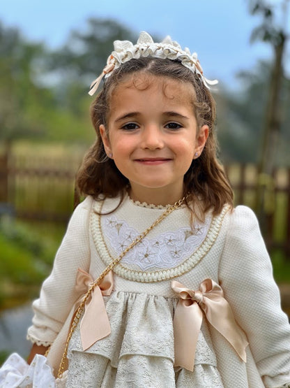 Girls Cream & Golden Dress AW (Made to order)