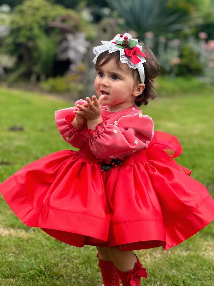 Girls Mariposa Red Satin Dress AW (Made to order)