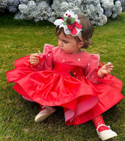 Girls Mariposa Red Satin Dress AW (Made to order)