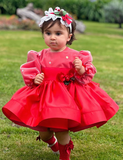 Girls Mariposa Red Satin Dress AW (Made to order)
