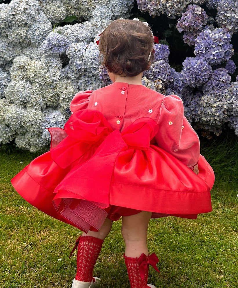 Girls Mariposa Red Satin Dress AW (Made to order)