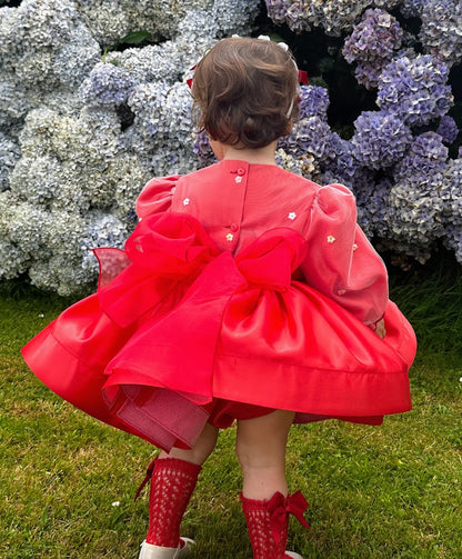 Girls Mariposa Red Satin Dress AW (Made to order)