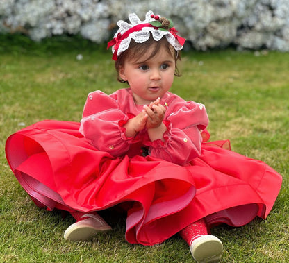 Girls Mariposa Red Satin Dress AW (Made to order)