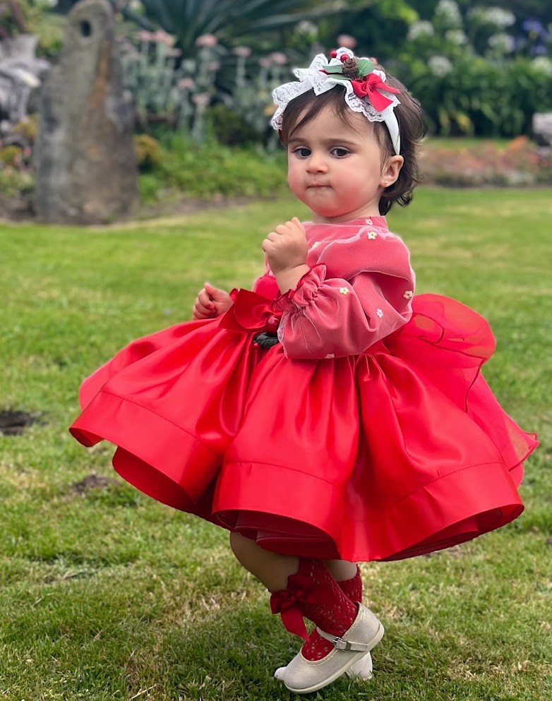 Girls Mariposa Red Satin Dress AW (Made to order)