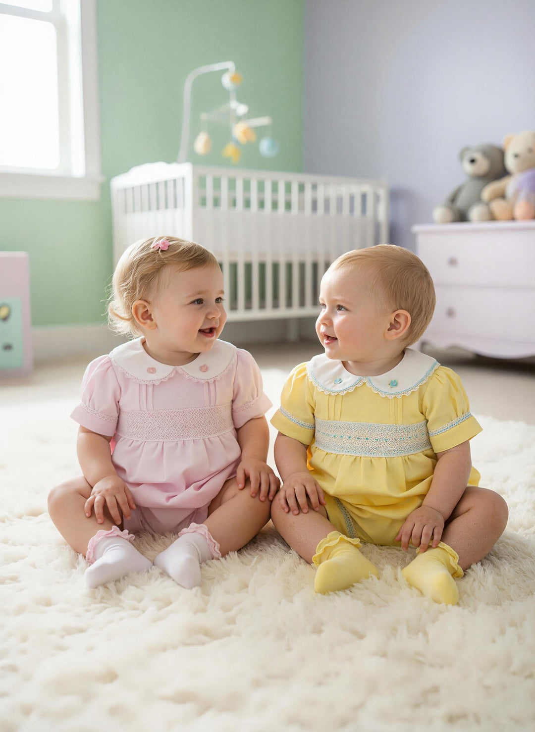 Baby Girls Pink & White Smocked Romper