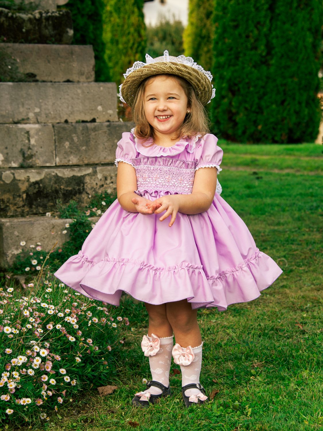 Lavender Hand Smock Girls Dress - (Made to order)