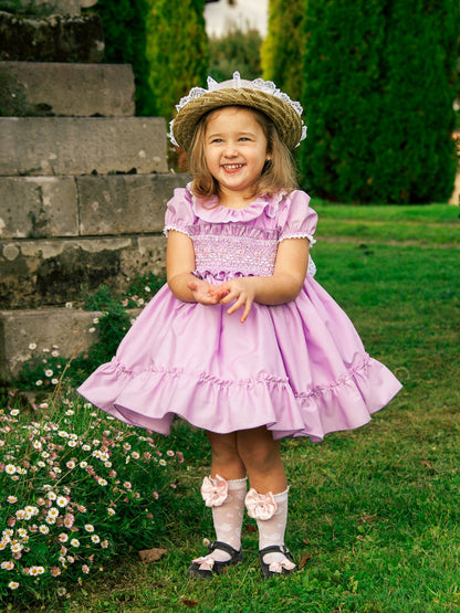 Lavender Hand Smock Girls Dress - (Made to order)