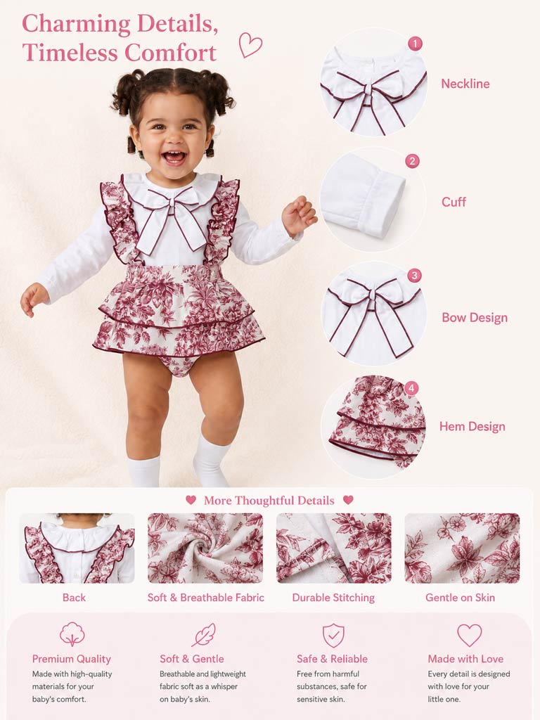 Vintage Cherry Red Babygirls 2 Piece Romper Set