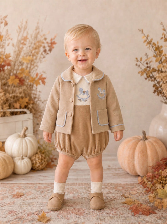 Boys Camel Rocking Horse Jacket & Hat Set