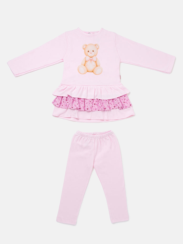 Girls Pink Teddy Top & Leggings Set