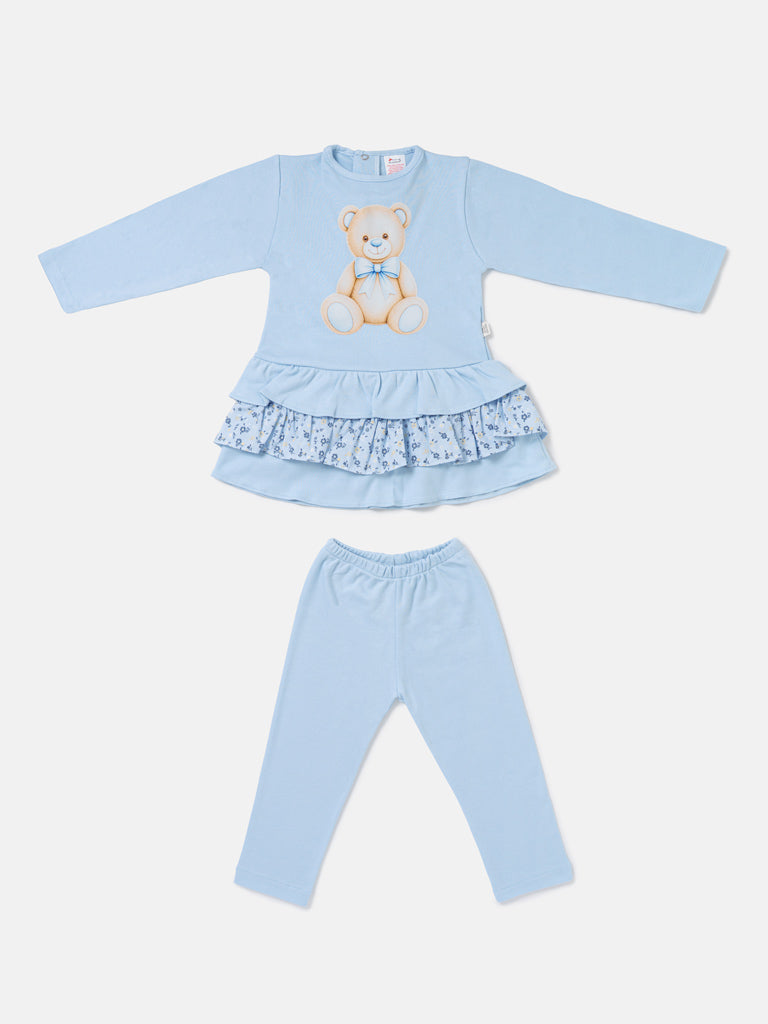 Girls Blue Teddy Top & Leggings Set