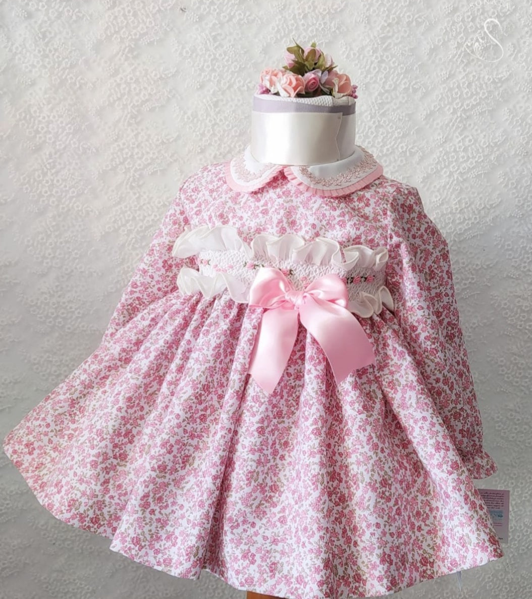 Sonata Pink Floral Smocked Dress (Made to order)