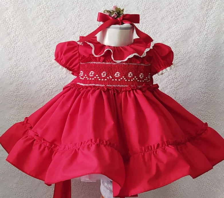 Sonata Red Handsmocked Dress AW (Made to order)