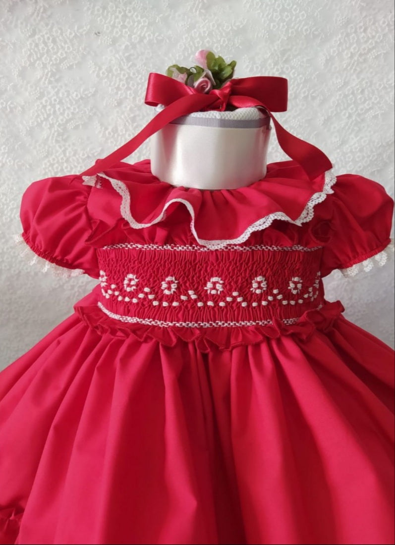 Sonata Red Handsmocked Dress AW (Made to order)
