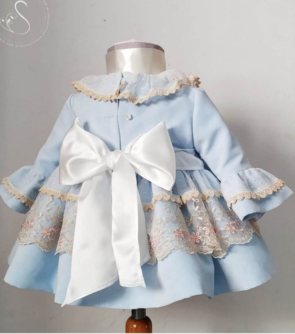 Sonata Blue Embroided Dress AW (Made to order)